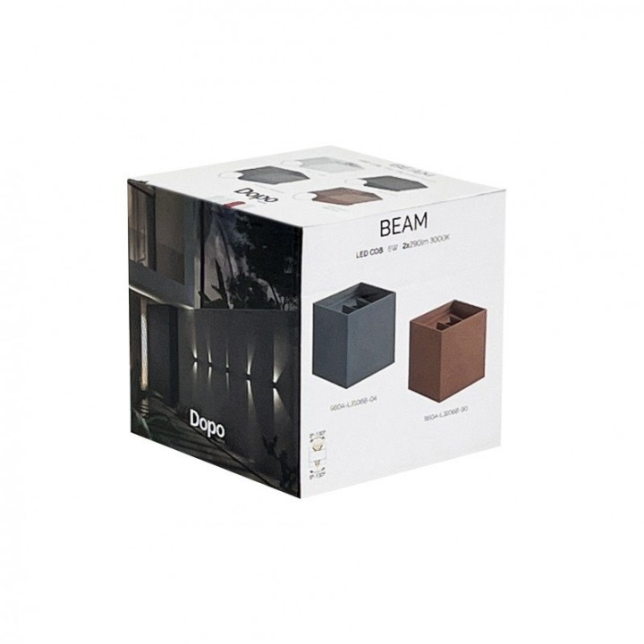 Aplique BEAM IP54 LED COB 2x3W 290lm CRI80 3000K 5º/130º up-down Marrón óxido DOPO 960A-L3106B-90