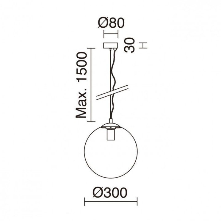 Suspensión OXY E27 60W ⌀300mm Cristal opalizado Negro EXO 984C-G05X1A-02-27