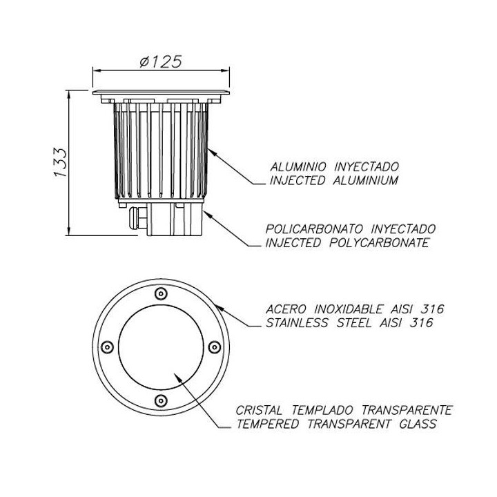 Lámpara Empotrable LED 9W Leds C4 GEA 3000K AISI 316 Circular Ø12,5 cm