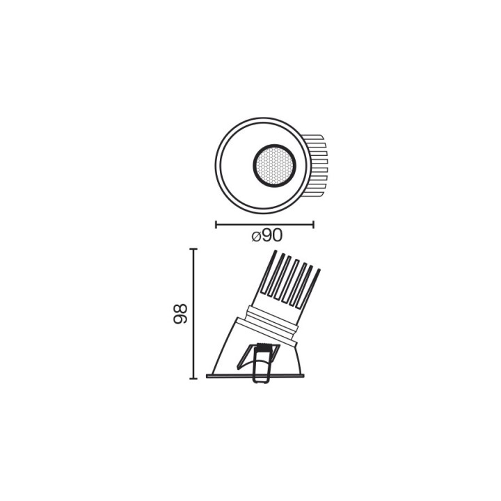 Faro TULIPA downlight empotrable negro asimétrico 7W 36° 3000K CRI90 triac
