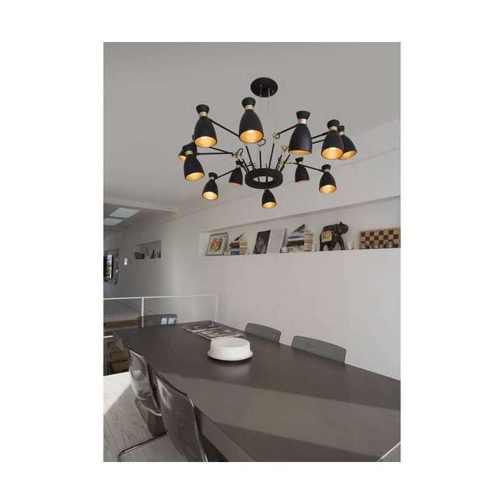 Lámparas Colgantes Faro RETRO COLGANTE 12 L NEGRO/ORO SATINADO  E14 MAX 20