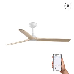 Faro HEYWOOD M Ventilador blanco/madera clara DC SMART
