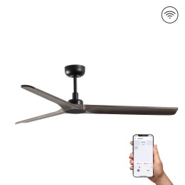 Faro HEYWOOD M Ventilador negro/madera oscura DC SMART