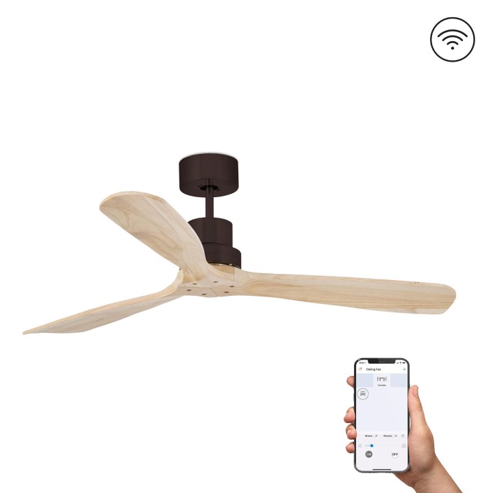 Faro LANTAU L Ventilador marrón/pino DC SMART