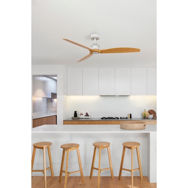 Faro JUST FAN M Ventilador blanco/madera clara DC SMART