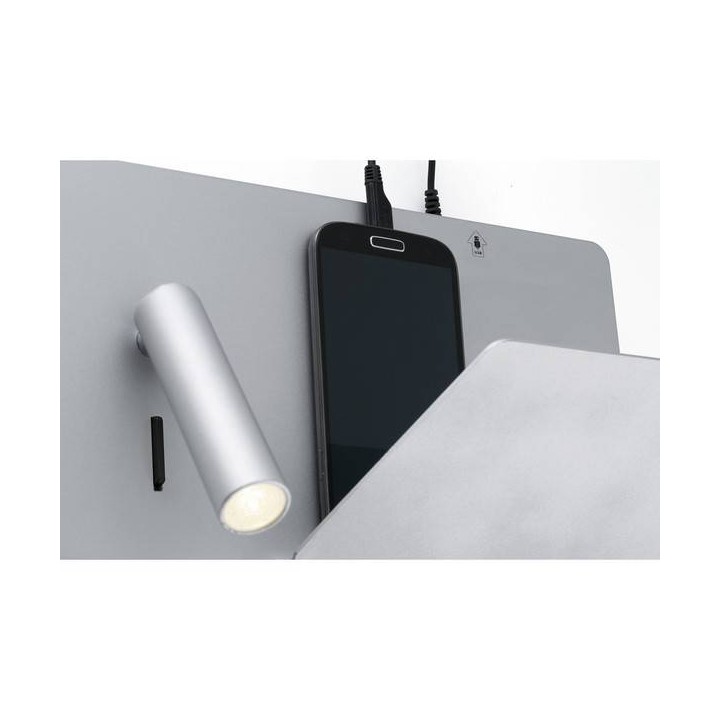 Apliques Faro SUAU APLIQUE DERECHA GRIS PLATA USB LED 3W 3000K