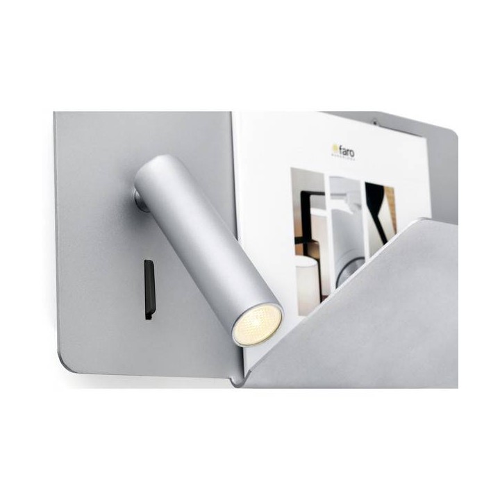 Apliques Faro SUAU APLIQUE DERECHA GRIS PLATA USB LED 3W 3000K