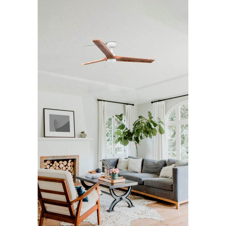 Faro HEYWOOD L LED Ventilador blanco/madera clara DC