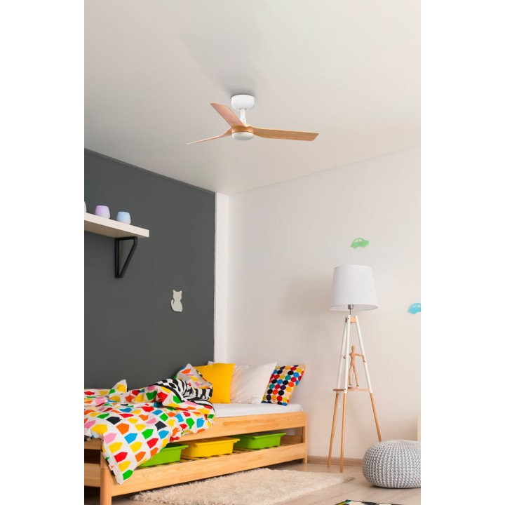 Faro MINI PUNT S Ventilador blanco/madera clara DC