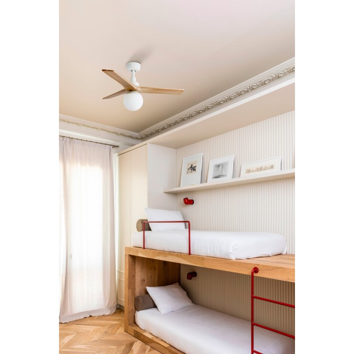 Faro KLIM S Ventilador blanco/madera roble DE E27