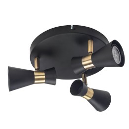 Plafón IP20 Eufo Triplex GU10 Max. 24W Negro Oro Forlight Eufo