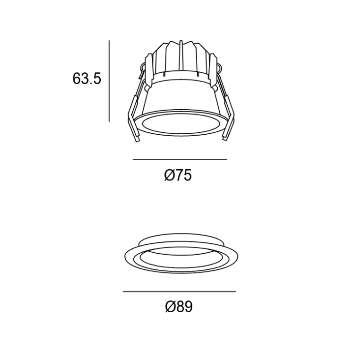 Downlight Lite ø75mm 6.7W Blanco cálido - 3000K CRI 80 32.2º ON-OFF Blanco IP54 527lm Leds C4 90-A027-14-00