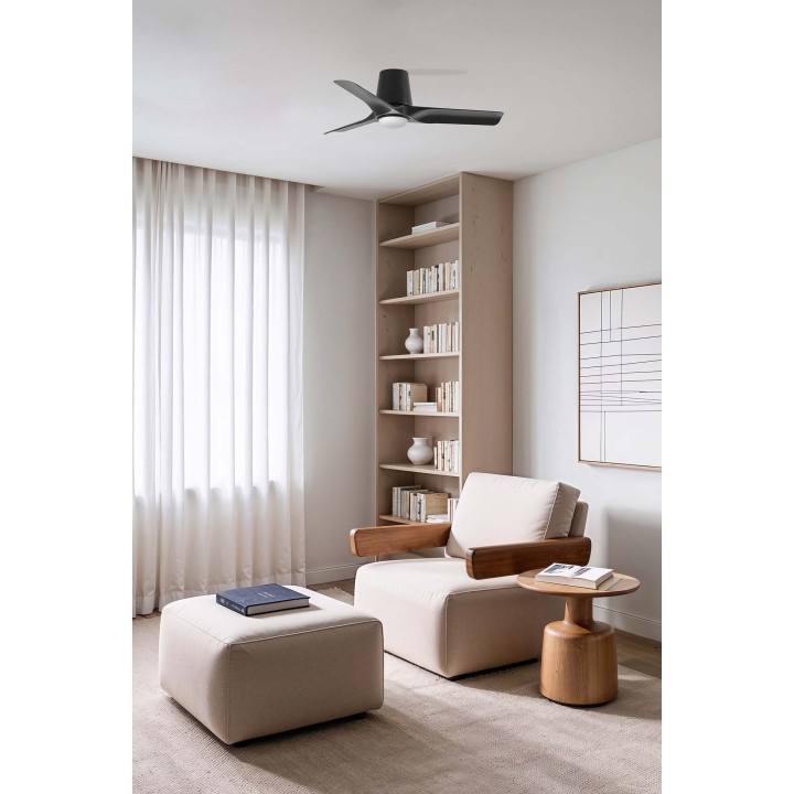 Faro HEY TUB LED S Ventilador negro/madera oscura DC