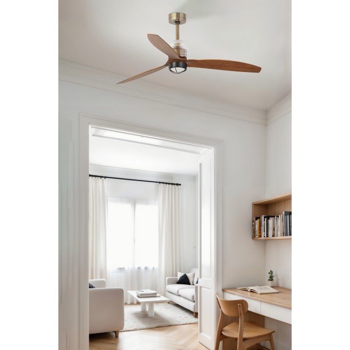 Faro DECO FAN M Ventilador de techo oro viejo/nogal 3000K - Faro 33398D1N
