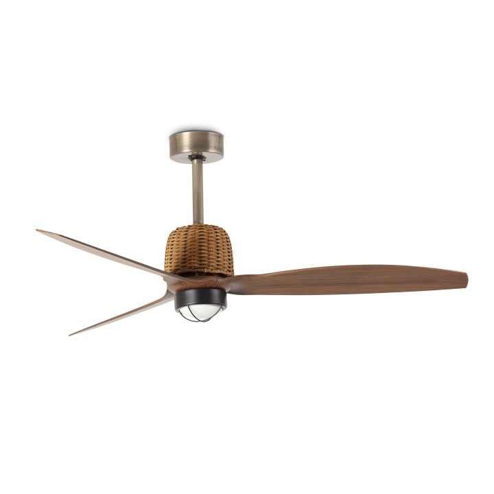Faro WEAVER M LED Ventilador de techo oro viejo/nogal - Faro 334361N