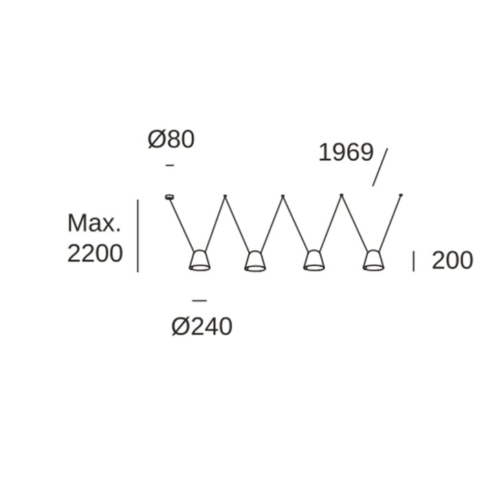 Lámpara Colgante Attic Quadruple Conic Shape E27 23W Negro Leds C4 00-7403-05-05