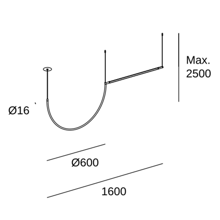 Lámpara Colgante Tubs Modular Pendant Lineal Single with Arch LED 31 Blanco cálido - 3000K ON-OFF Negro 2307lm LedsC4 00-A066-05