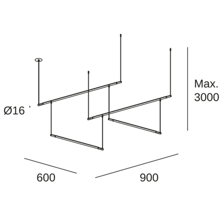 Lámpara Colgante Tubs Modular Pendant Track with 2 Lineal 600mm LED 20.5 Blanco cálido - 3000K ON-OFF Negro 1504lm LedsC4 00-A09