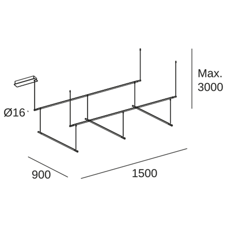 Lámpara Colgante Tubs Modular Pendant Track with 3 Lineal 900mm LED 46 Blanco cálido - 3000K ON-OFF Negro 3381lm LedsC4 00-A100-
