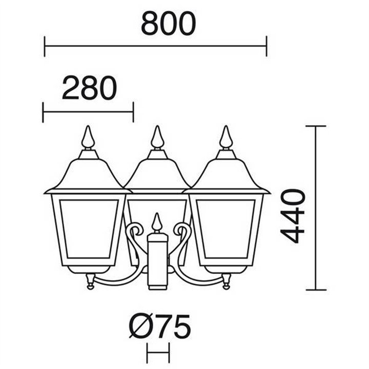 Cabezal Farolas ROB IP43 E27 3x70W mat. Negro