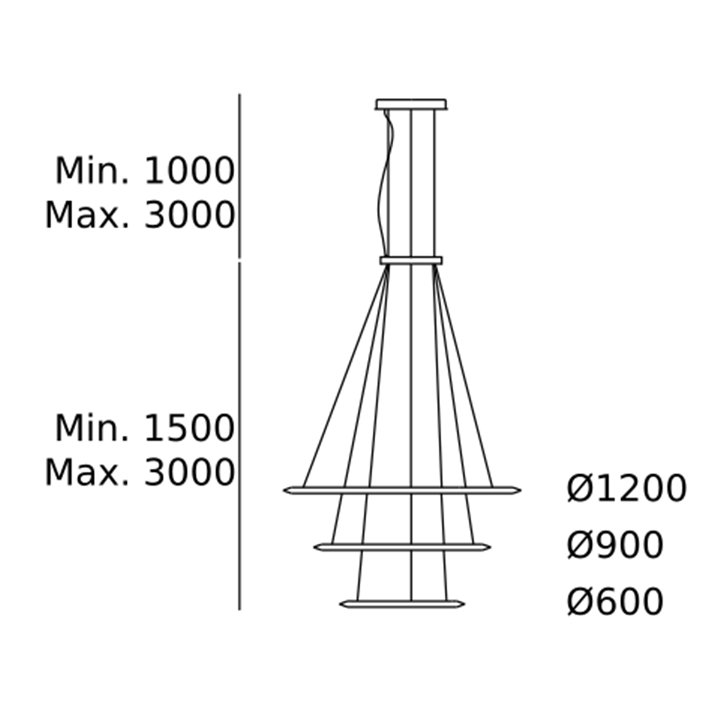 Lámpara Colgante Circular Inward 3 Rings (ø1200 ø900 ø600) LED 140.8W 5609lm 3000K Blanco Leds C4 CD4L-00W9AZRU14