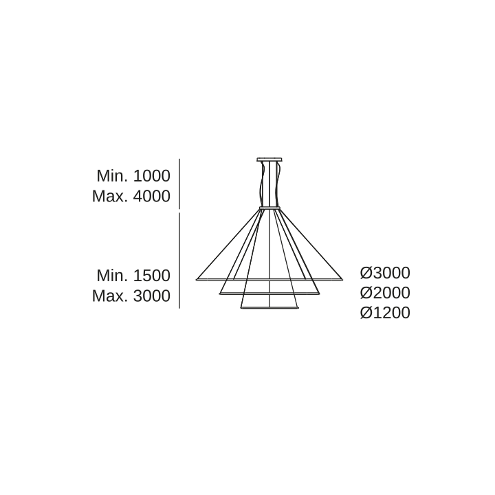 Lámpara Colgante Circular Inward 3 Rings (ø3000 ø2000 ø1200) LED 326.4W 11112lm 2700K Oro Leds C4 CD4G-00V9AZDUEF
