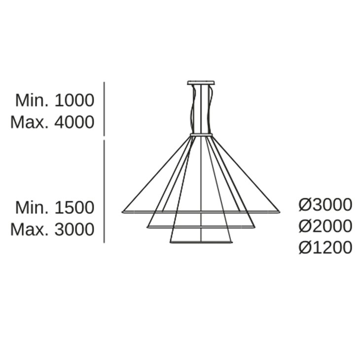 Lámpara Colgante Circular Inward 3 Rings (ø3000 ø2000 ø1200) LED 326.4W 12964lm 3000K Negro Leds C4 CD4G-00W9AZDU05