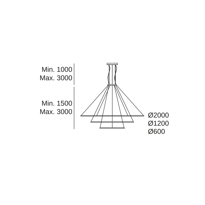 Lámpara Colgante Circular Downward 3 Rings (ø2000 ø1200 ø600) LED 223.5W 7869lm 2700K Blanco Leds C4 CS4H-00V9AZRU14