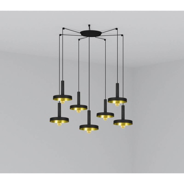 Lámpara colgante Faro Whizz Negro /Oro Satinado E27 60W 7L 