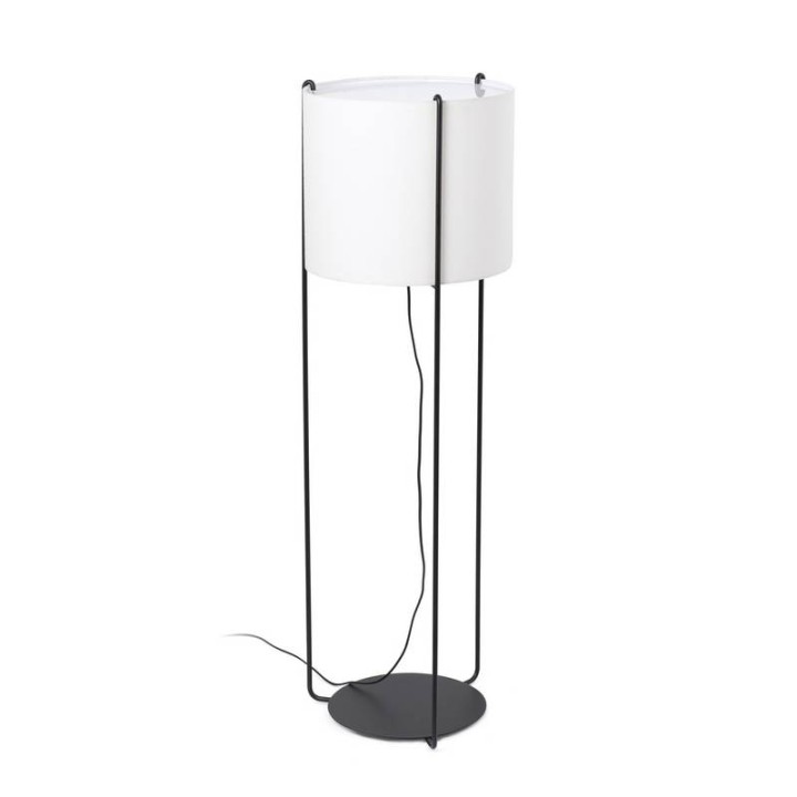 Lámparas Faro Drum Pie De Salon Negro Pantalla Beige 1Xe27 