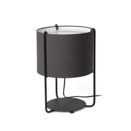 Lámparas Faro Drum Sobremesa Negra Pantalla Gris 1Xe27 