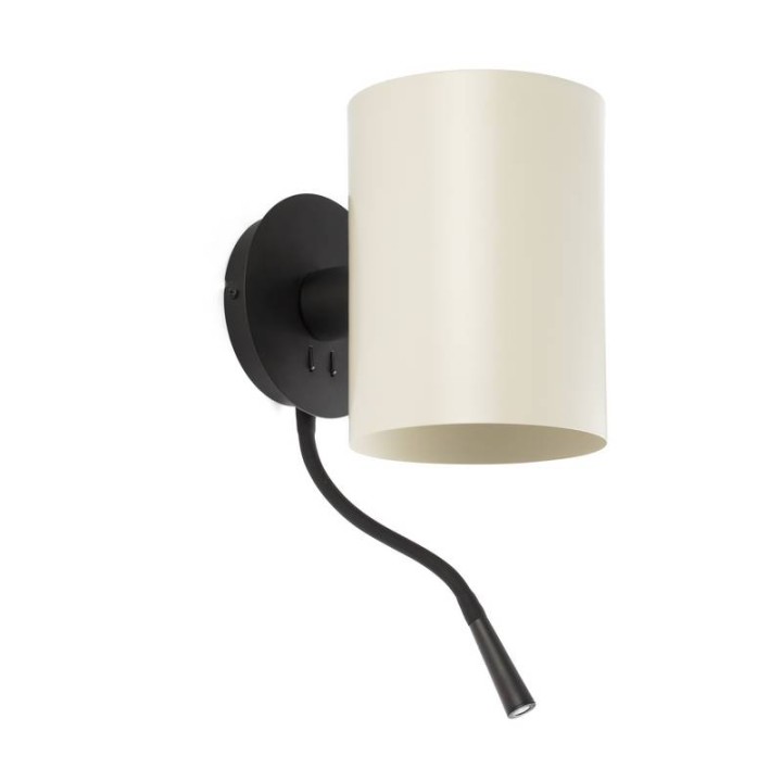 Apliques Faro Guadalupe Con Lector Negro Pantalla Beige 