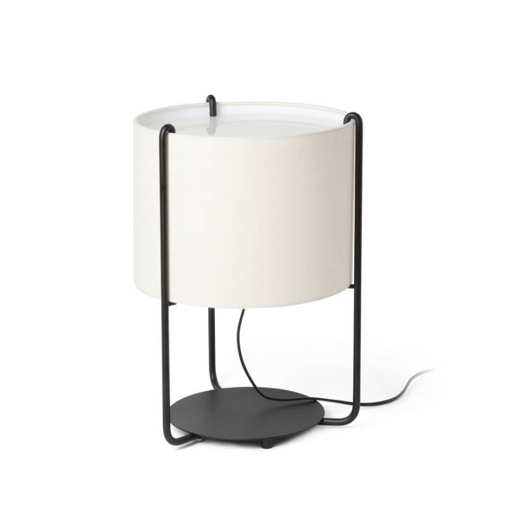 Lámparas Faro Drum Sobremesa Negra Pantalla Beige 1Xe27 