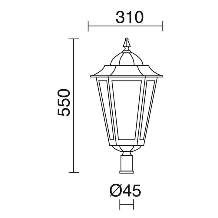 Cabezal para Farolas 1L. ELITE 6 IP43 E27 Mate Negro