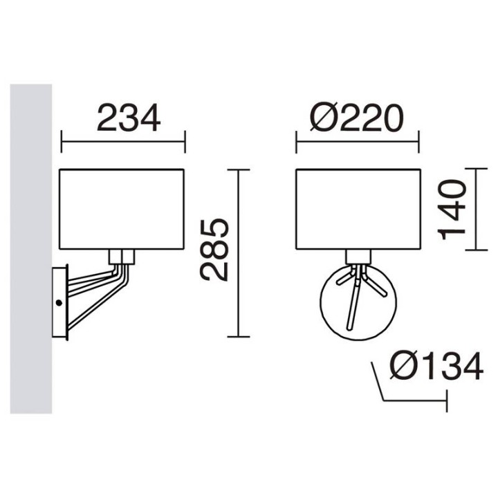 Aplique de pared DIAGONAL IP20 E27 (Ø45) máx. 13W Cobre EXO 855E-G05X1A-37