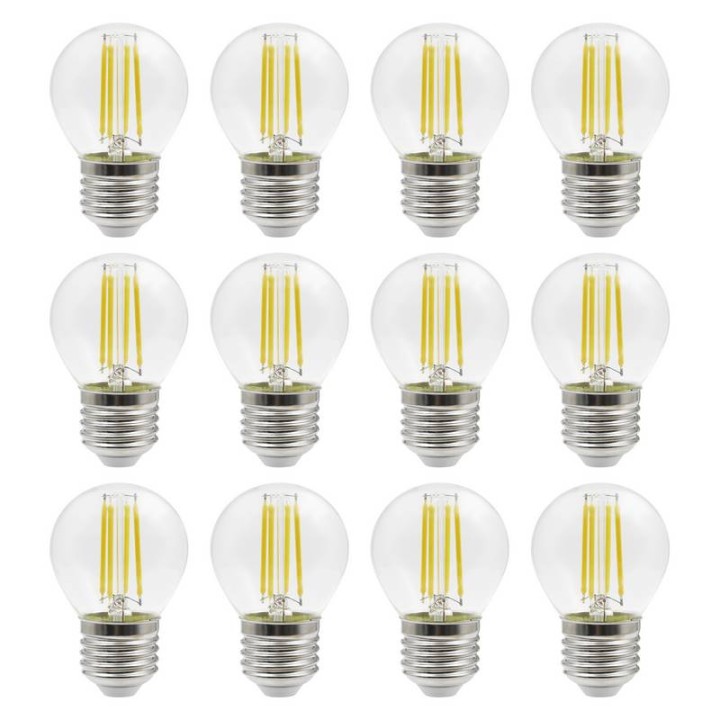 Kit 12 lámparas LED FILAMENT E27 4W 470lm 3000K DOPO 858A-K12-632H-01