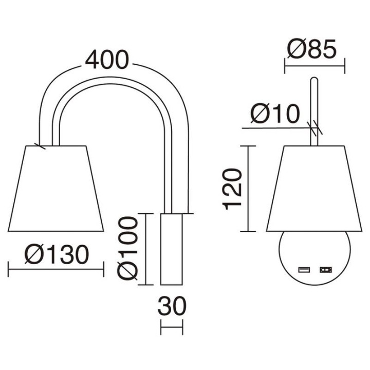 Aplique de pared MONTECARLO IP20 E27 (Ø45) máx. 60W Algodón negro EXO 907B-G05X1A-02-CB