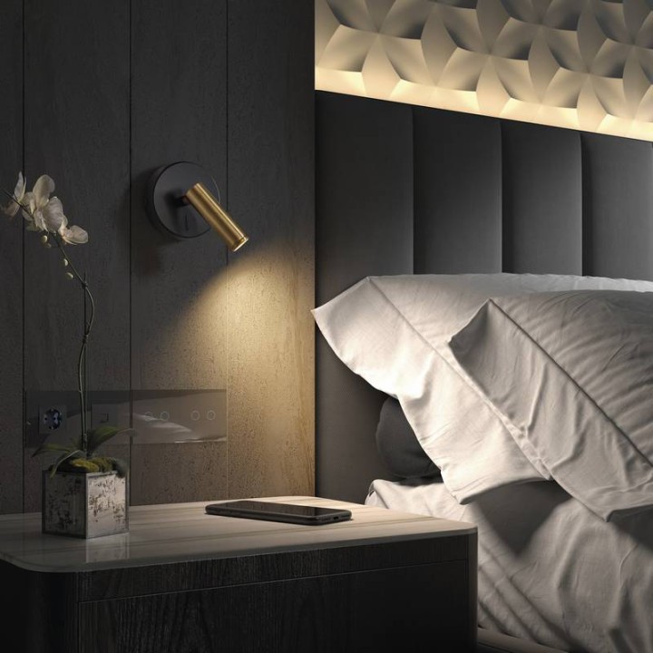 Aplique lector MINIMAL IP20 LED SMD 3W 3000K Negro/Oro EXO 977A-L0103A-02-47