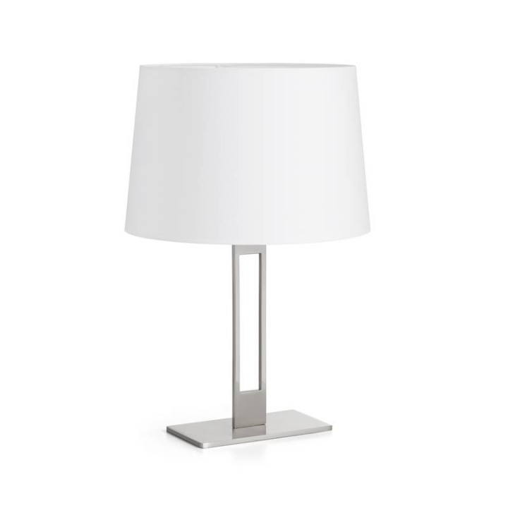 Lámpara de sobremesa CLASSICAL E27 40W Ø45 Niquel Satinado + Pant. Algodón Blanco EXO 986B-G05X1A-35-CA