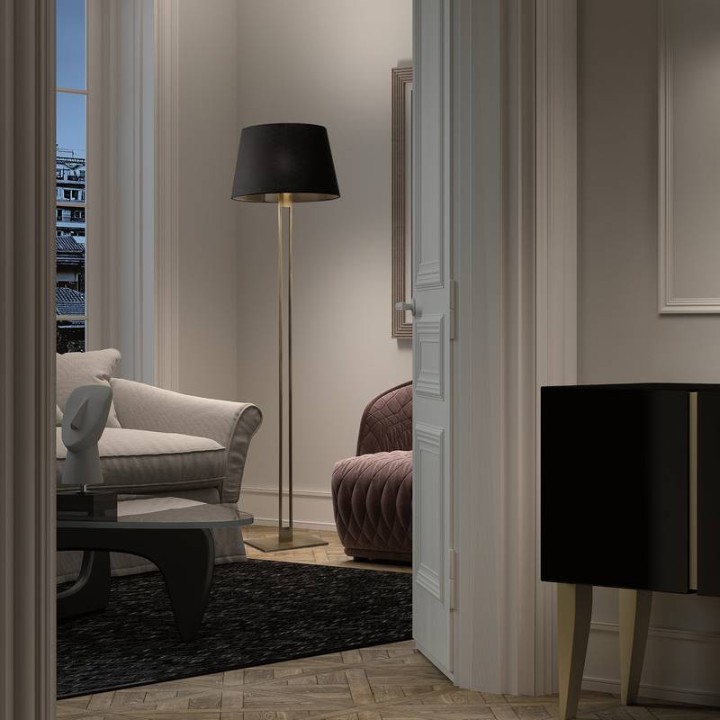 Pie salón CLASSICAL E27 60W Oro + Pant. Algodón Negro EXO 986C-G05X1A-47-CB