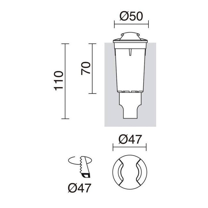 Lámpara empotrable para exterior Pared/Suelo 2 haces RAIN IP67/54 LED G9 1,7W 3000K Gris DOPO 950C-L3102A-03