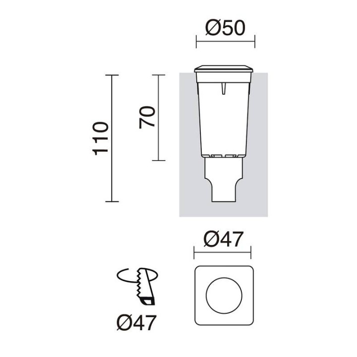 Lámpara empotrable para exterior Pared/Suelo cuad, RAIN IP67/54 LED G9 1,7W AZUL Negro DOPO 950D-L1002A-02