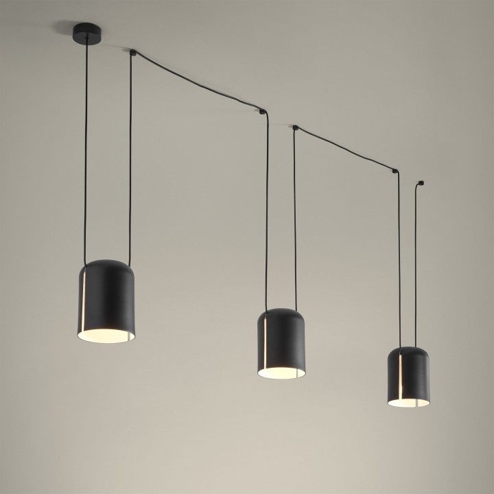 Lámpara Colgante Attic Triple Rectangular Shape E27 23W Negro Leds C4 00-7398-05-05