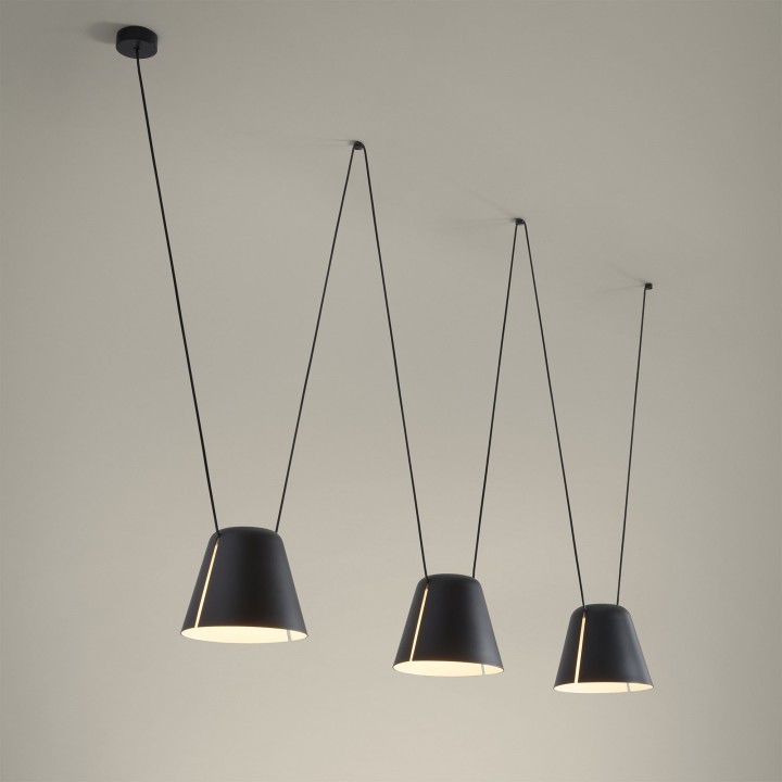 Lámpara Colgante Attic Triple Conic Shape E27 23W Negro Leds C4 00-7401-05-05
