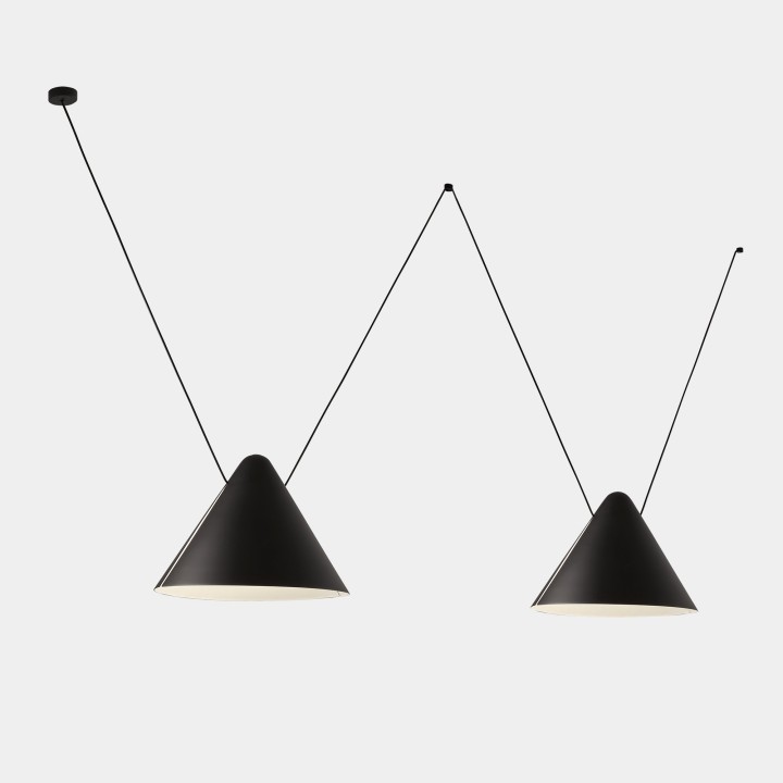 Lámpara Colgante Super Attic 2 bodies Conic Shape 1250mm Side E27 23W Negro Leds C4 00-8373-05-05
