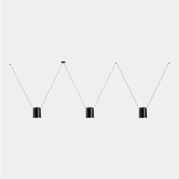 Lámpara Colgante Attic 3 bodies Rectangular Shape 2200mm E27 23W Negro Leds C4 00-8374-05-05