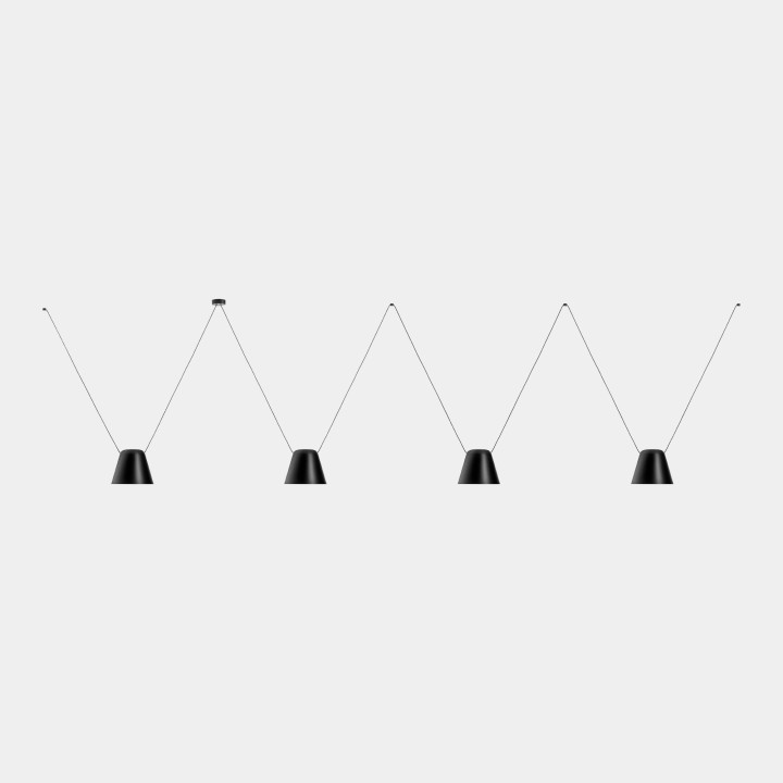 Lámpara Colgante Attic 4 bodies Conic Shape 2200mm E27 23W Negro Leds C4 00-8383-05-05