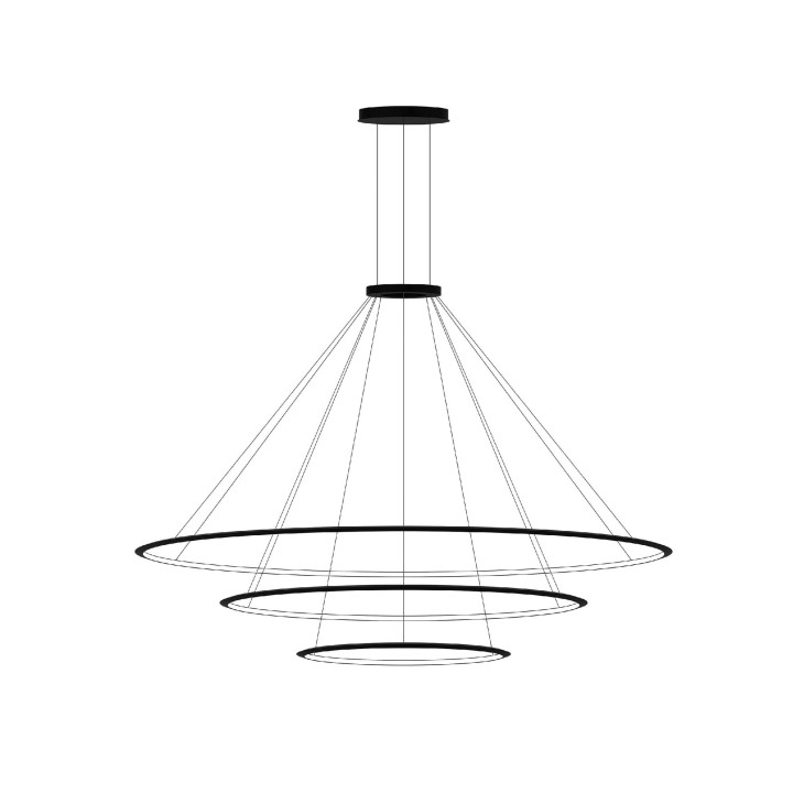 Lámpara Colgante Circular Downward 3 Rings (ø2000 ø1200 ø600) LED 223.5W 9182lm 3000K Negro Leds C4 CS4H-00W9AZOU05