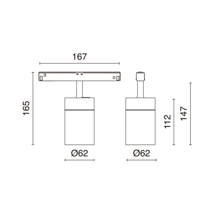 Proyector carril 48V tilt CRETE1 Dali LED COB 12.90W 1208lm CRI90 3000K 12º/46º Blanco INDELUZ 1032D-L3913VVD-01