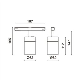 Proyector carril 48V tilt CRETE1 Dali LED COB 12.90W 1208lm CRI90 3000K 12º/46º Negro INDELUZ 1032D-L3913VVD-02
